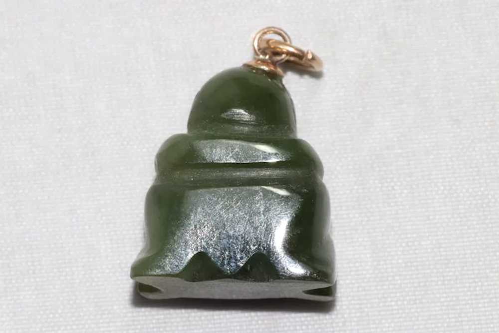 14KT Yellow Gold Natural Jade Stone Buddha Pendant - image 5