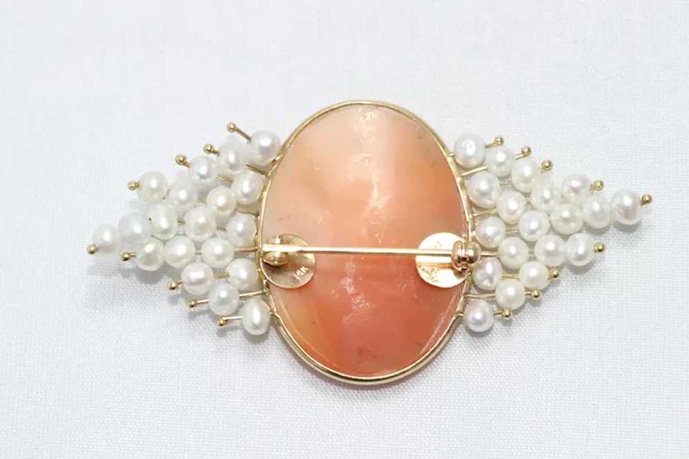 14k Gold Cameo Pearl Brooch - image 2