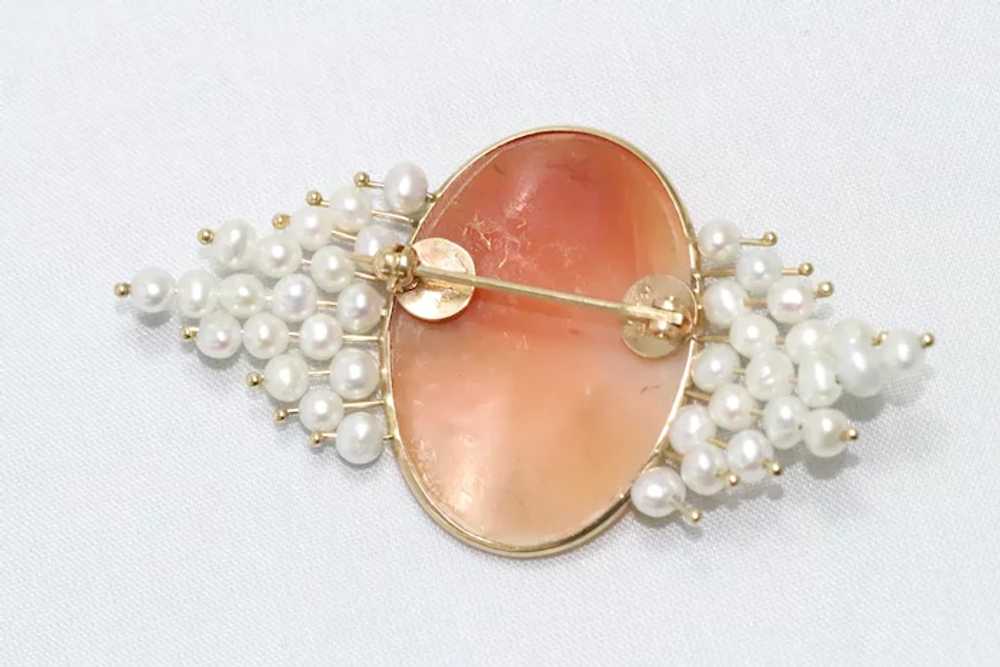 14k Gold Cameo Pearl Brooch - image 3