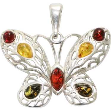 Sterling Silver Baltic Amber Butterfly Pendant - image 1