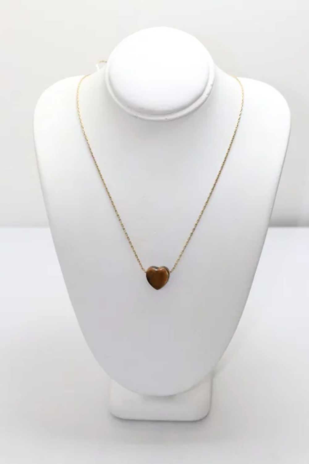 Vintage 14 KT Gold Filled Tiger's Eye Heart Neckl… - image 2