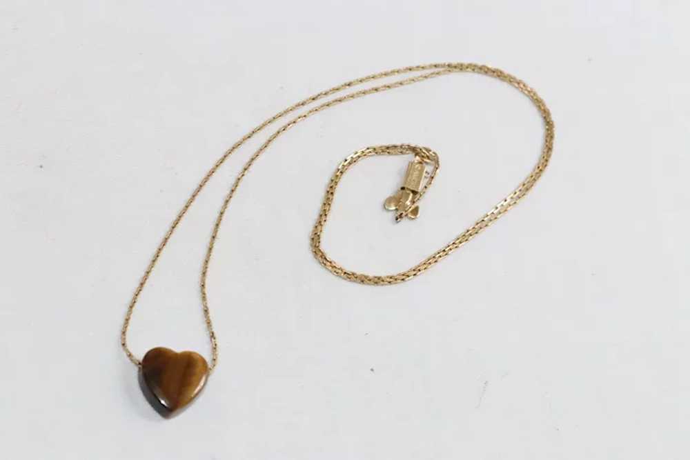 Vintage 14 KT Gold Filled Tiger's Eye Heart Neckl… - image 3