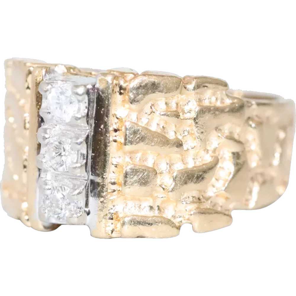 14K Two Toned Gold Diamond Nugget Ring - image 1
