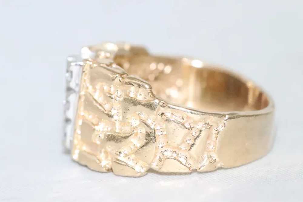 14K Two Toned Gold Diamond Nugget Ring - image 3