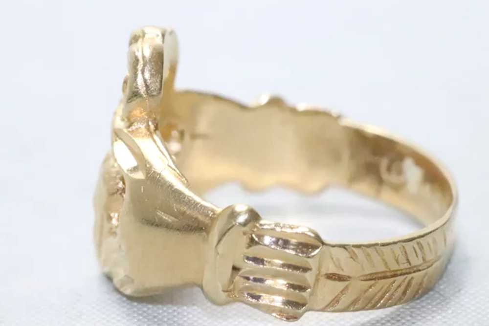 Vintage 14KT Yellow Gold Diamond Cut Claddagh Ring - image 2