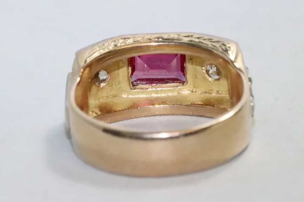 Vintage 14K Two Toned Gold Emerald Cut Ruby Diamo… - image 5