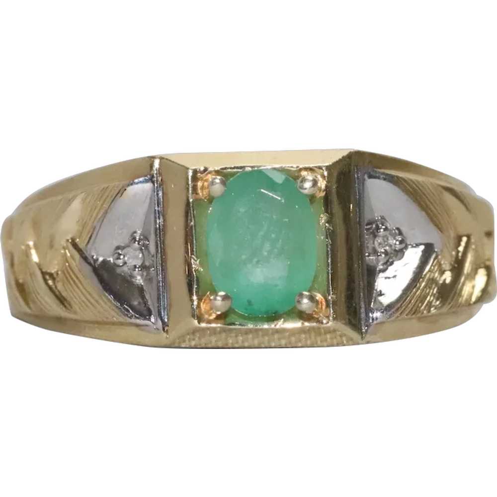 14KT Gold Emerald Diamond Ring - image 1