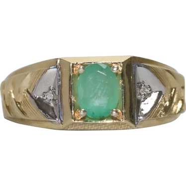 14KT Gold Emerald Diamond Ring - image 1