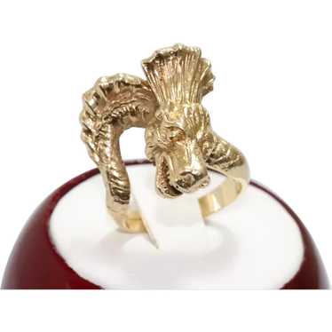 Vintage 14KT Yellow Gold 3D Dragon Ring - image 1