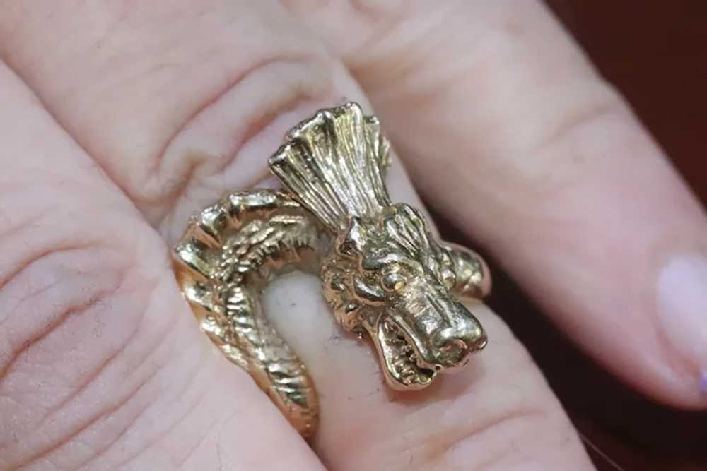 Vintage 14KT Yellow Gold 3D Dragon Ring - image 2
