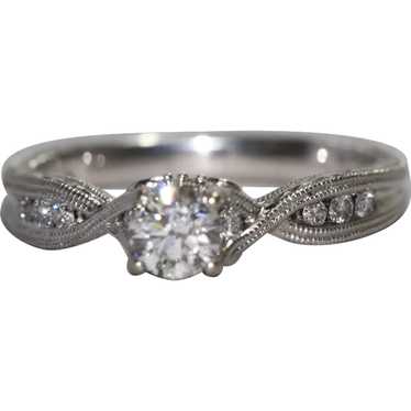 14K White Gold Hand Engraved Diamond Ring - image 1