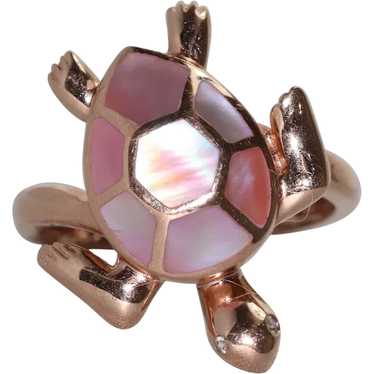14 KT Rose Gold Mother of Pearl Turtle Ring - image 1