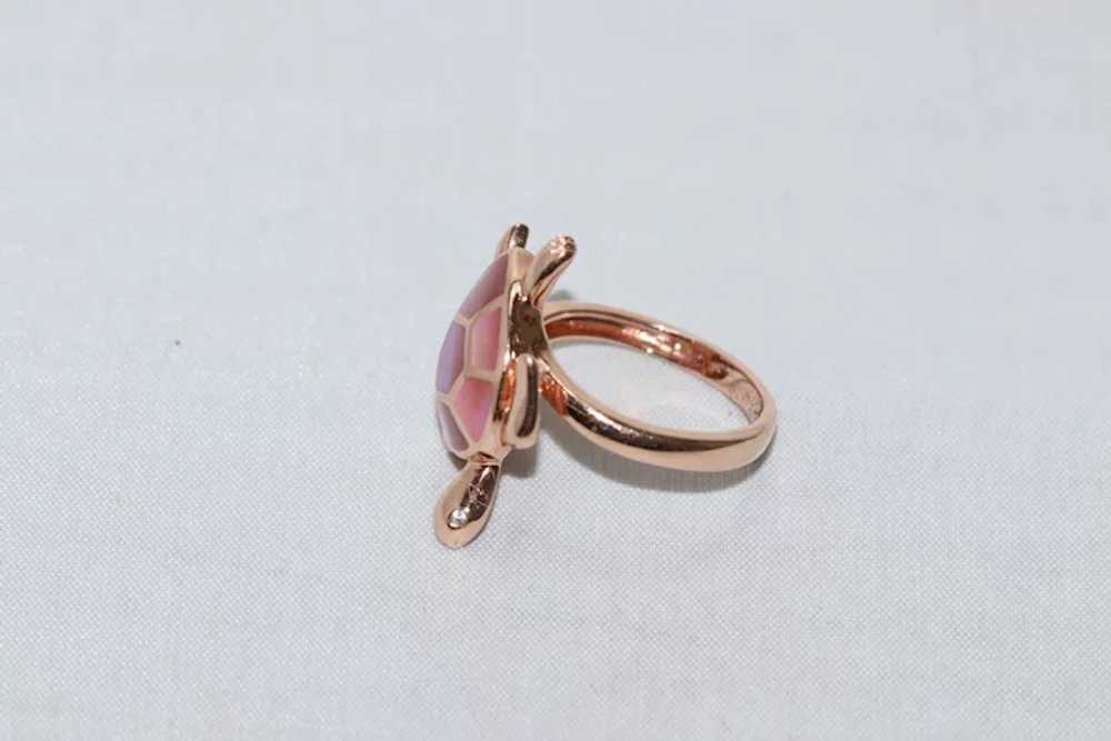 14 KT Rose Gold Mother of Pearl Turtle Ring - image 2