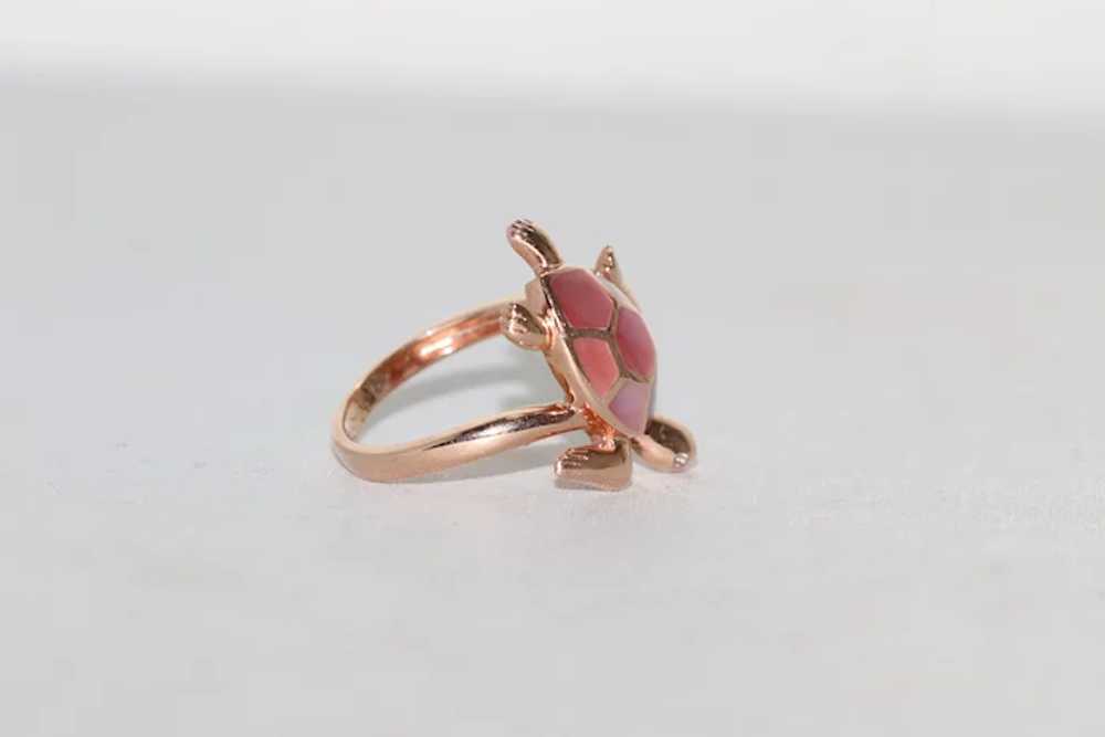 14 KT Rose Gold Mother of Pearl Turtle Ring - image 4