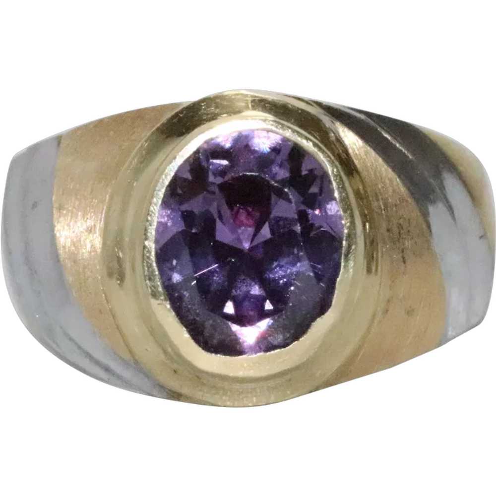 14KT Two Tone Gold Amethyst Stone Ring - image 1