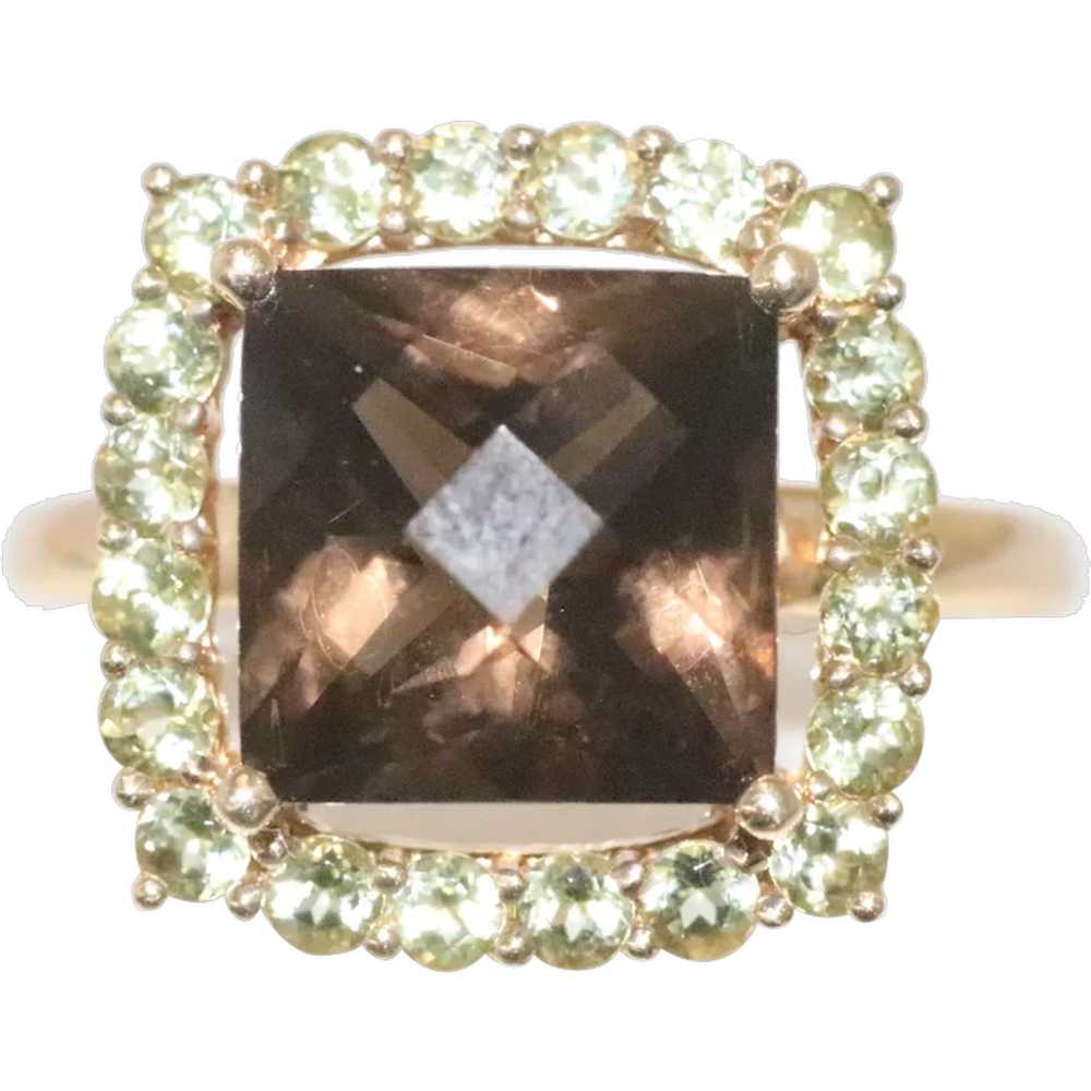 14KT Yellow Gold Smoky Quartz Peridot Ring - image 1