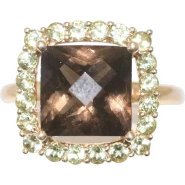 14KT Yellow Gold Smoky Quartz Peridot Ring - image 1