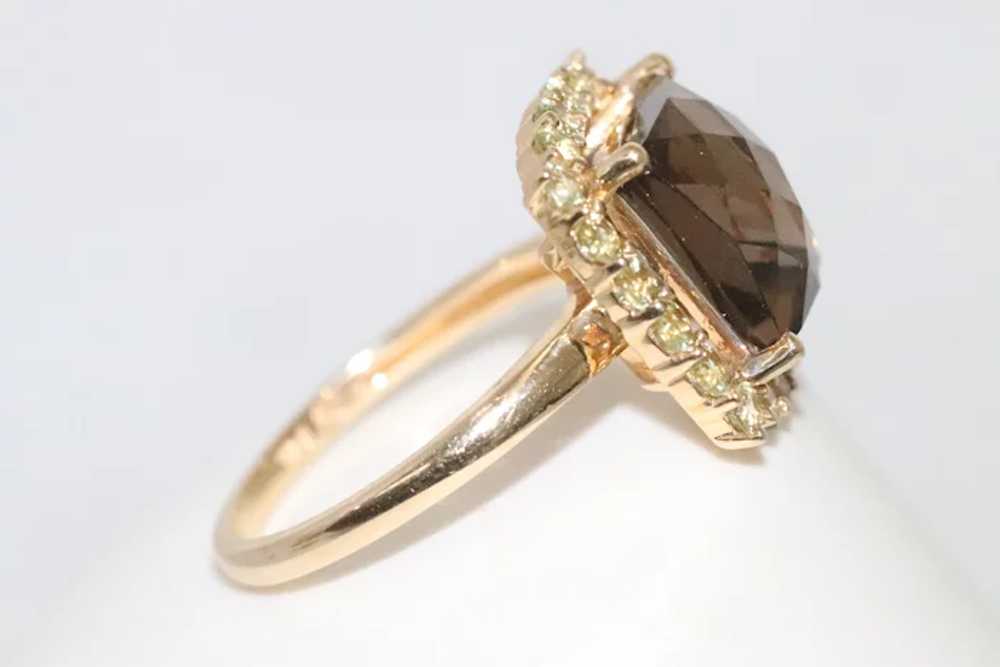 14KT Yellow Gold Smoky Quartz Peridot Ring - image 2