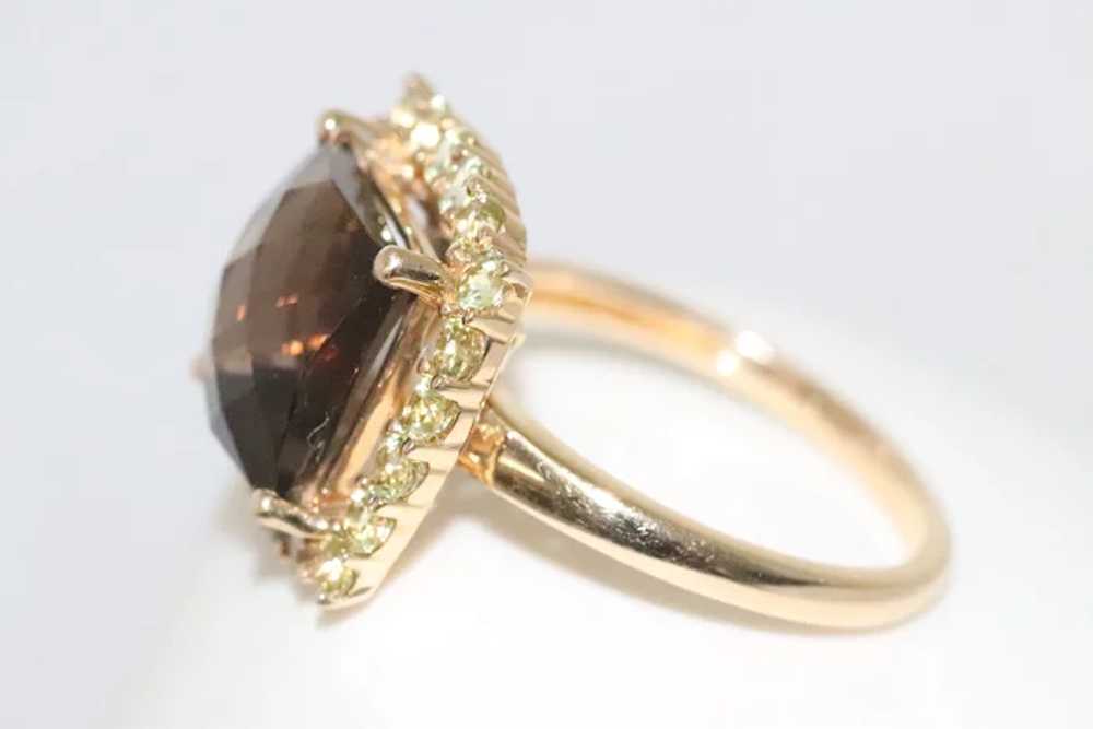 14KT Yellow Gold Smoky Quartz Peridot Ring - image 3