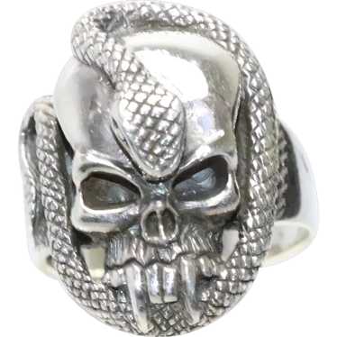 Vintage Sterling Silver Snake Skull Ring