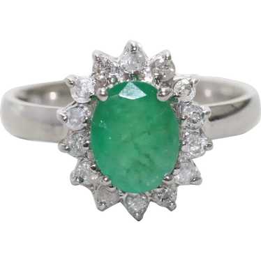 Vintage 14KT White Gold 2.0 CT Emerald .50 CT Dia… - image 1