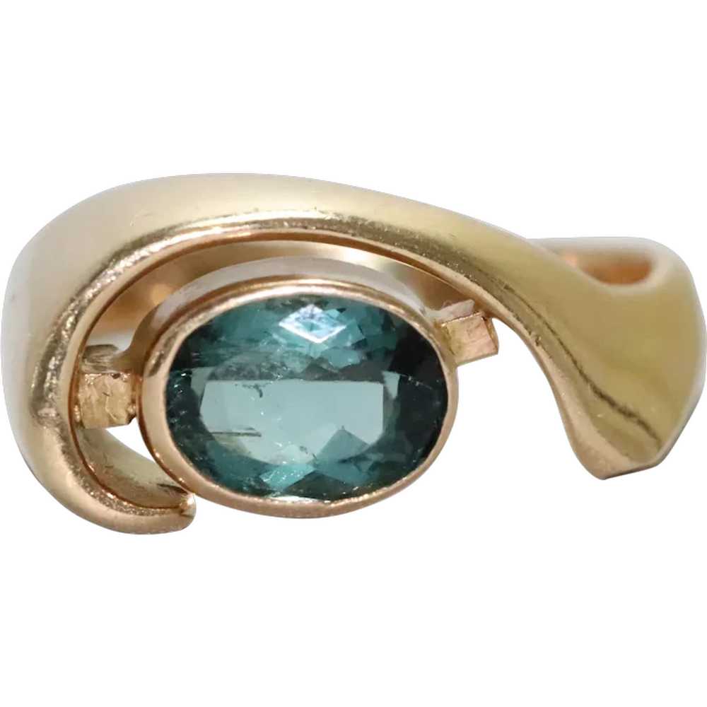 14KT Gold Persian Green Indicolite Ring - image 1