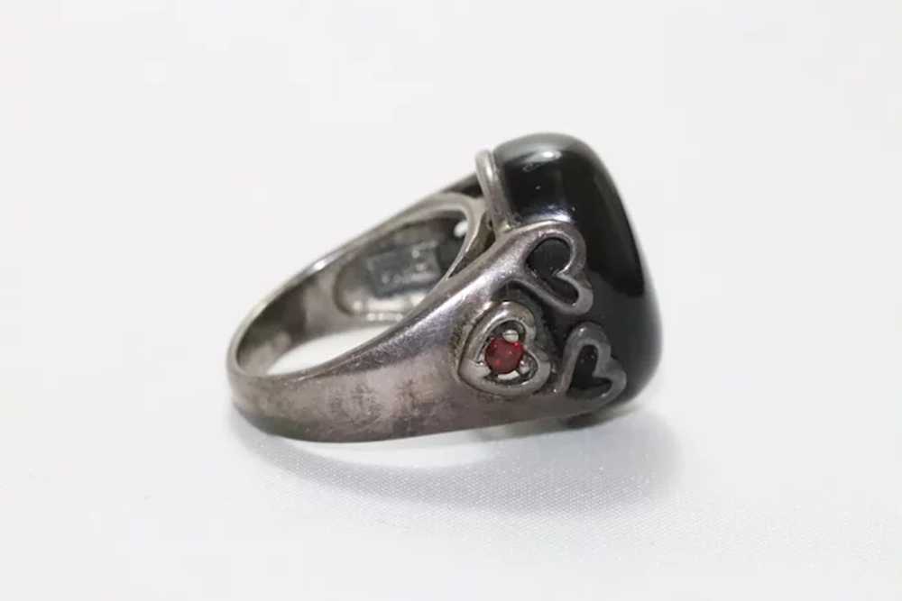 Vintage Sterling Silver Black Onyx and Heart Ring - image 2