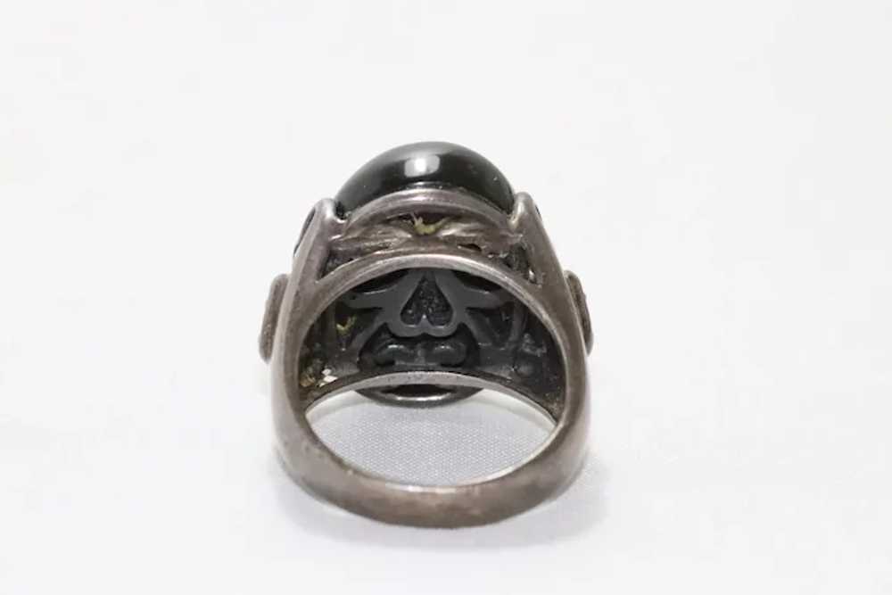 Vintage Sterling Silver Black Onyx and Heart Ring - image 3