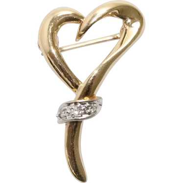 14KT Yellow Gold Heart Brooch .10CT Diamond