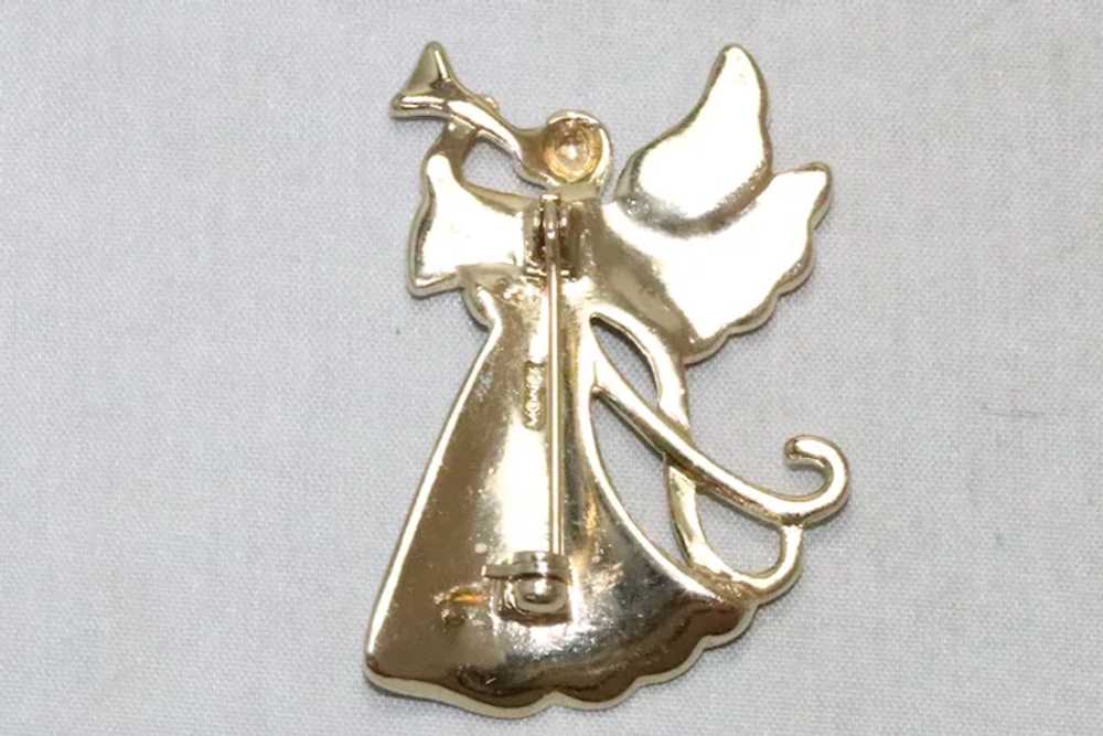 Vintage Monet Gold Tone Angel With A Horn Brooch - image 2