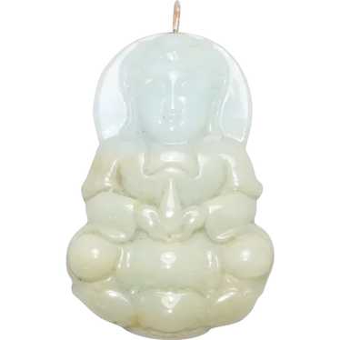 Vintage 14K Gold Carved Jade Gradient Buddha Penda