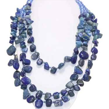 Vintage Lapis Lazuli Crystal Beaded Triple Layer N