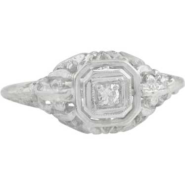 Estate Art Deco Genuine Diamond Flowers 18K Gold … - image 1