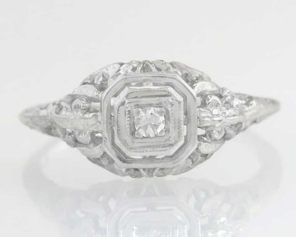 Estate Art Deco Genuine Diamond Flowers 18K Gold … - image 2
