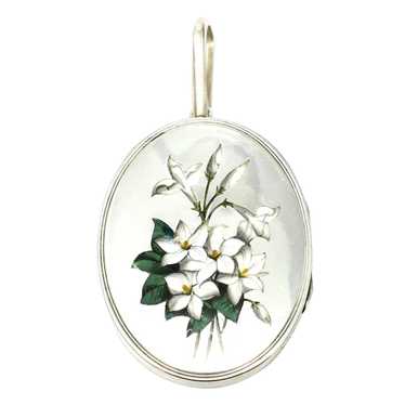 Victorian Sterling Silver Lily of the Valley Enam… - image 1