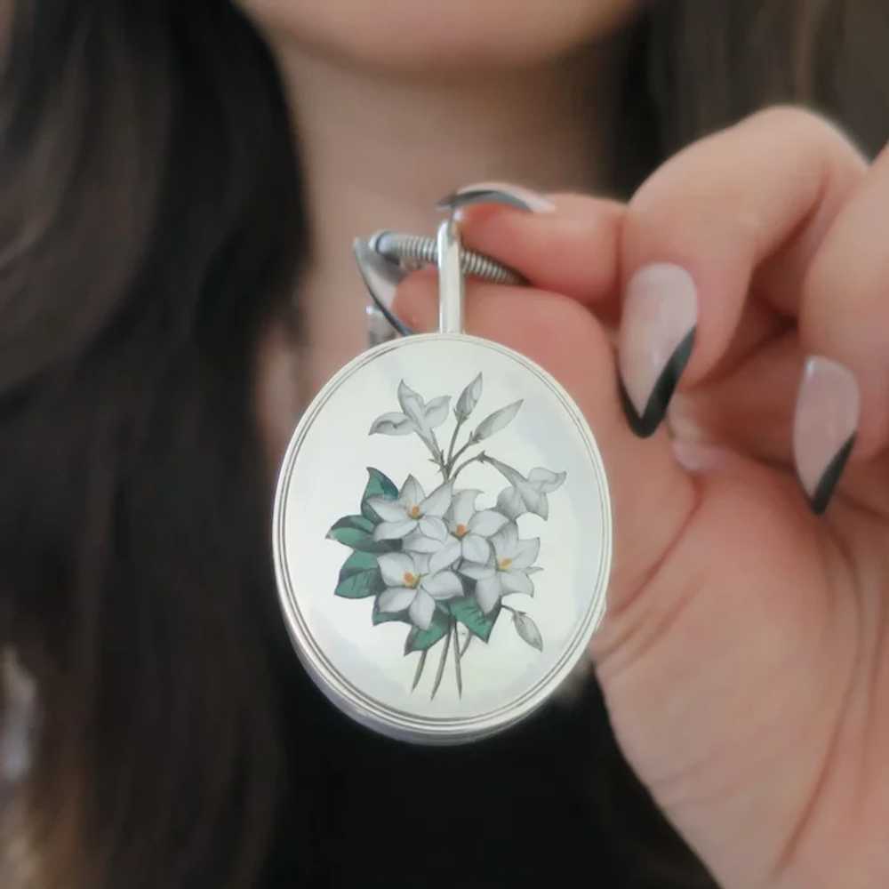 Victorian Sterling Silver Lily of the Valley Enam… - image 2