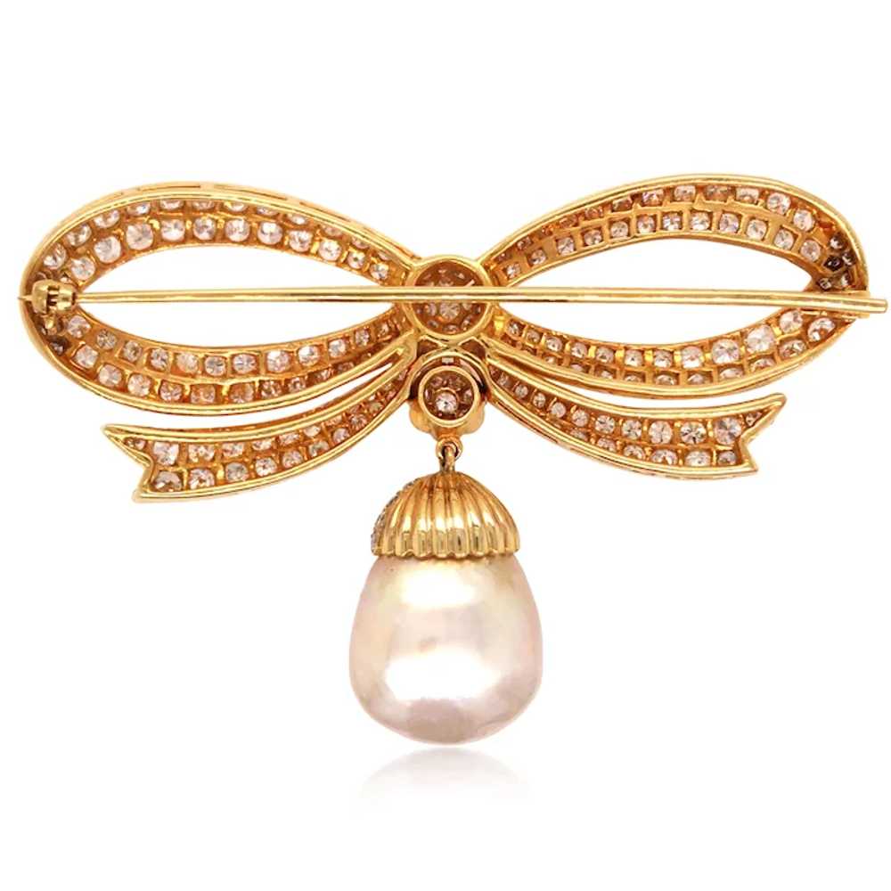 Diamond Pearl Gold Bow Brooch - image 4