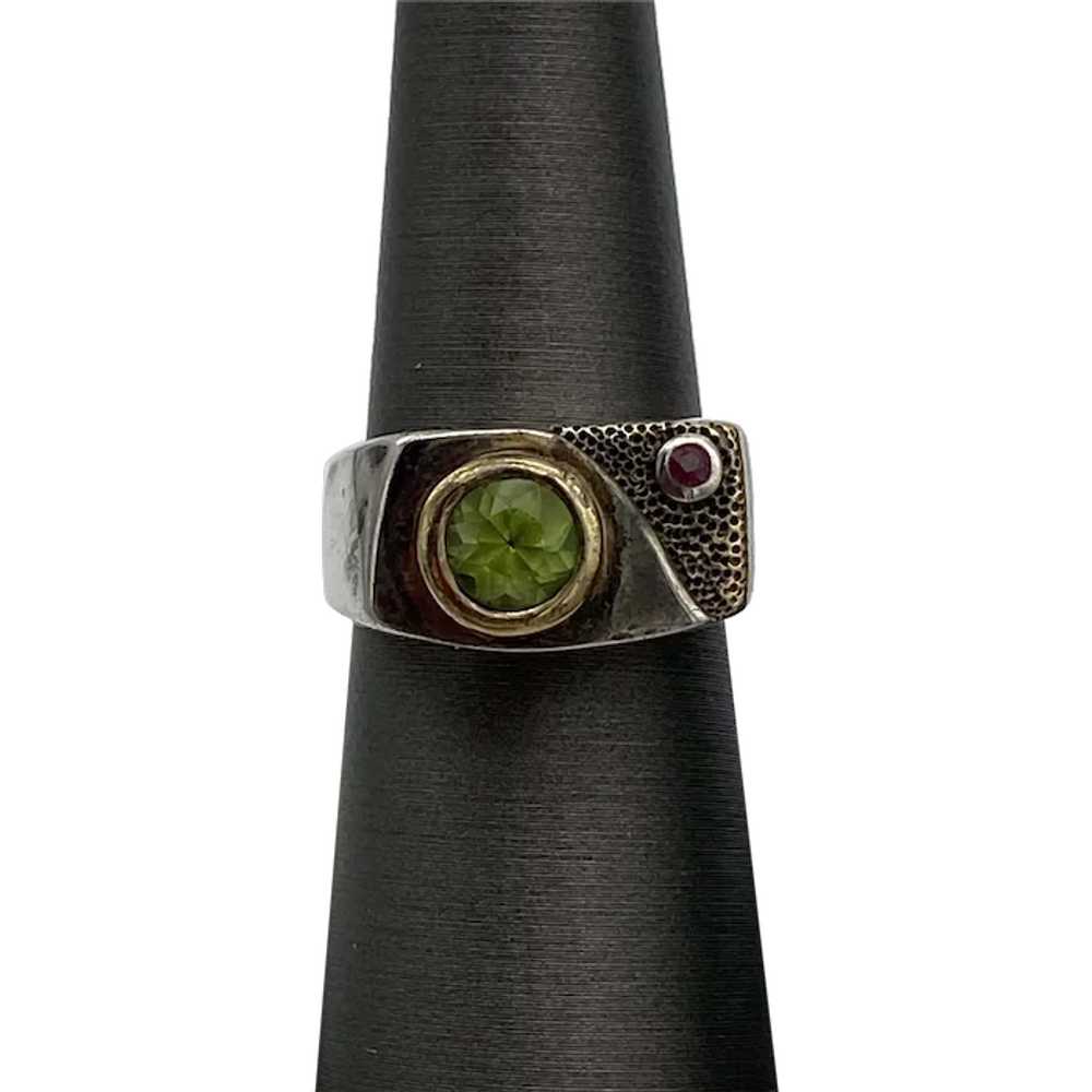 Green Flourite Stone Sterling Silver Ring Size 6 … - image 1