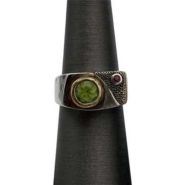 Green Flourite Stone Sterling Silver Ring Size 6 … - image 1