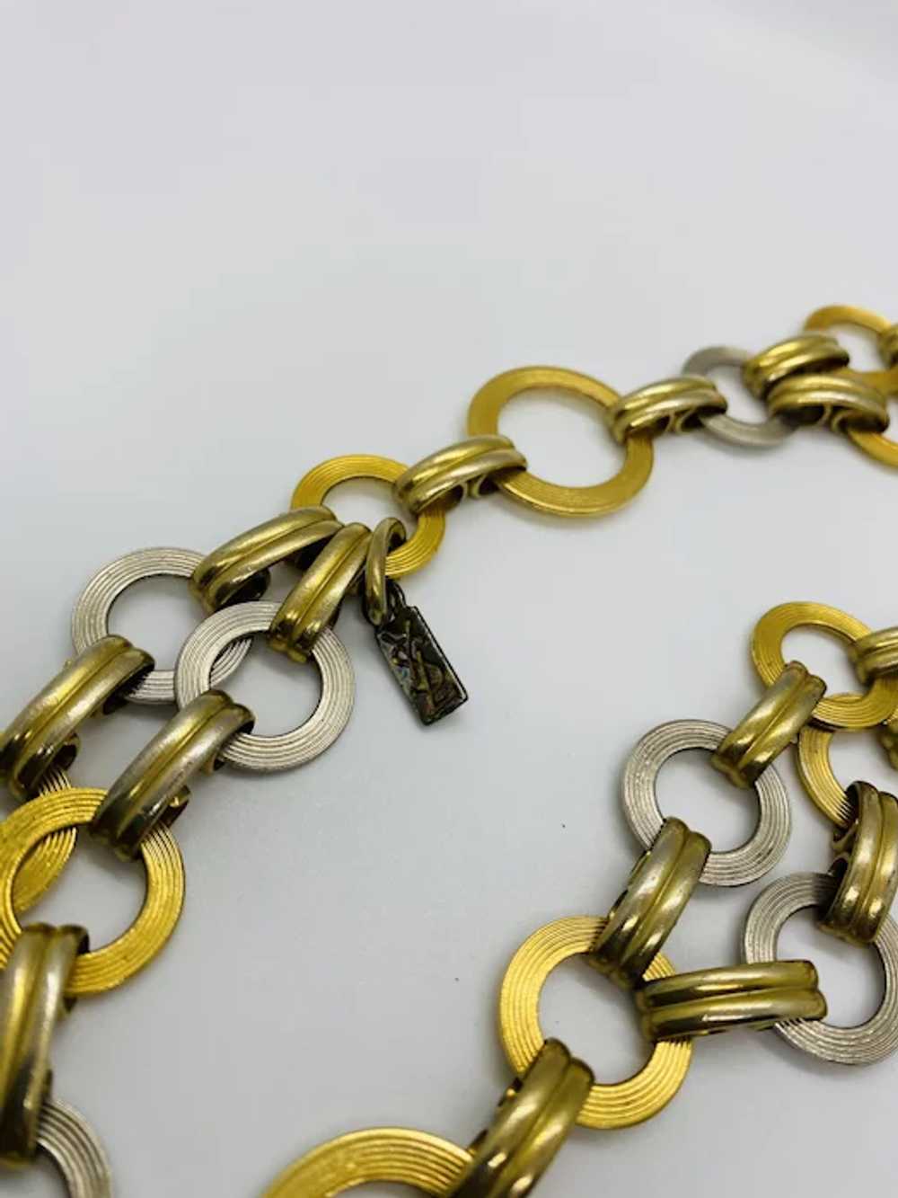 Vintage YSL 2 Tone Gold and Silver Color Metal Be… - image 2
