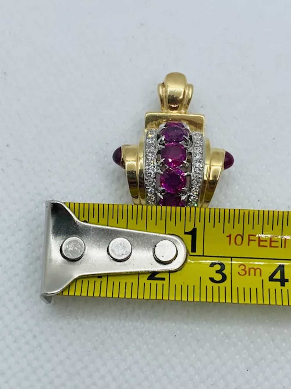 Retro Ruby Diamond 14k Gold Brooch Pendant - image 8