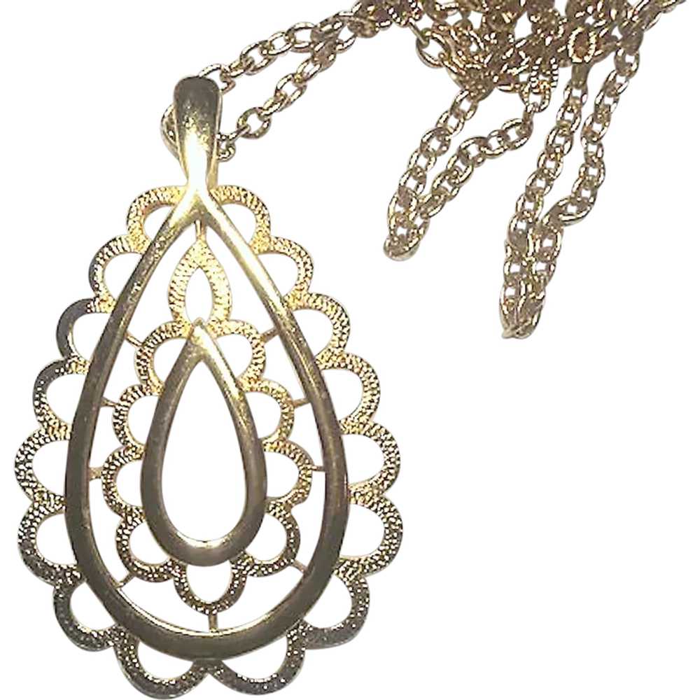 Vintage Large Lacy Pendant Necklace - image 1