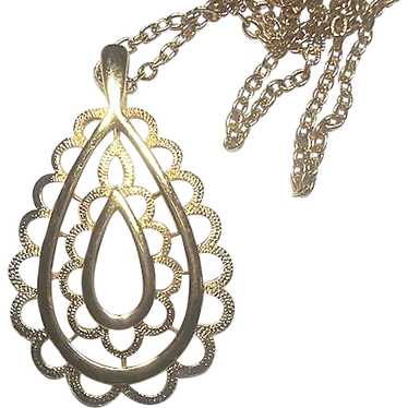 Vintage Large Lacy Pendant Necklace - image 1