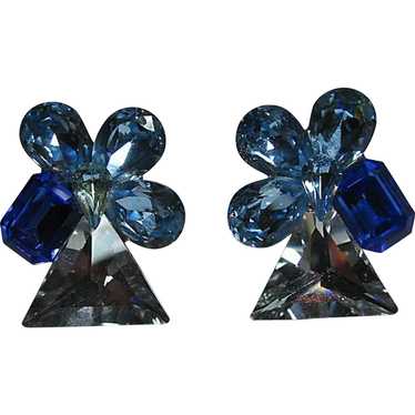 Chunky Blue Rhinestone Clip Earrings - image 1