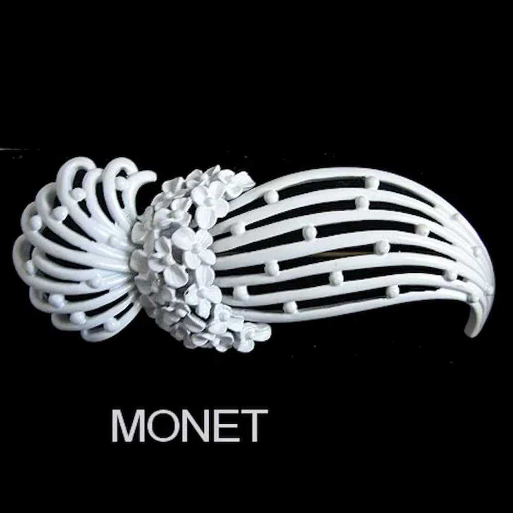 Vintage Monet White Enamel Brooch - image 2