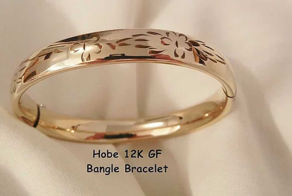 Gorgeous Hobe 12K GF Etched bangle Bracelet - image 1