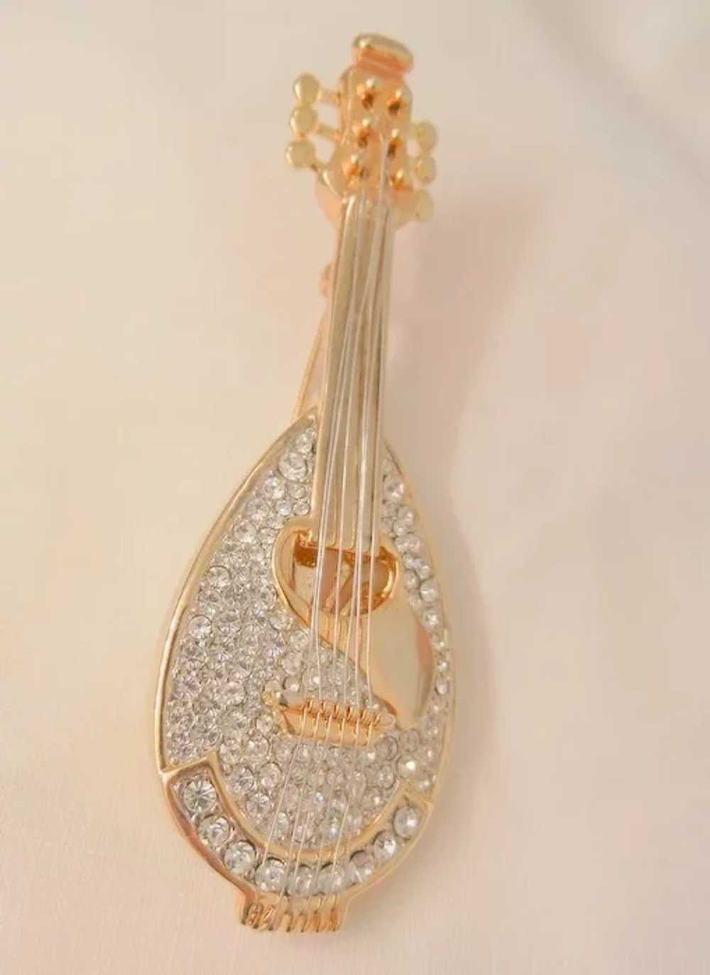 Gorgeous huge Pave rhinestone mandolin Brooch - image 1