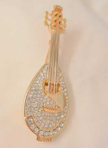 Gorgeous huge Pave rhinestone mandolin Brooch - image 1