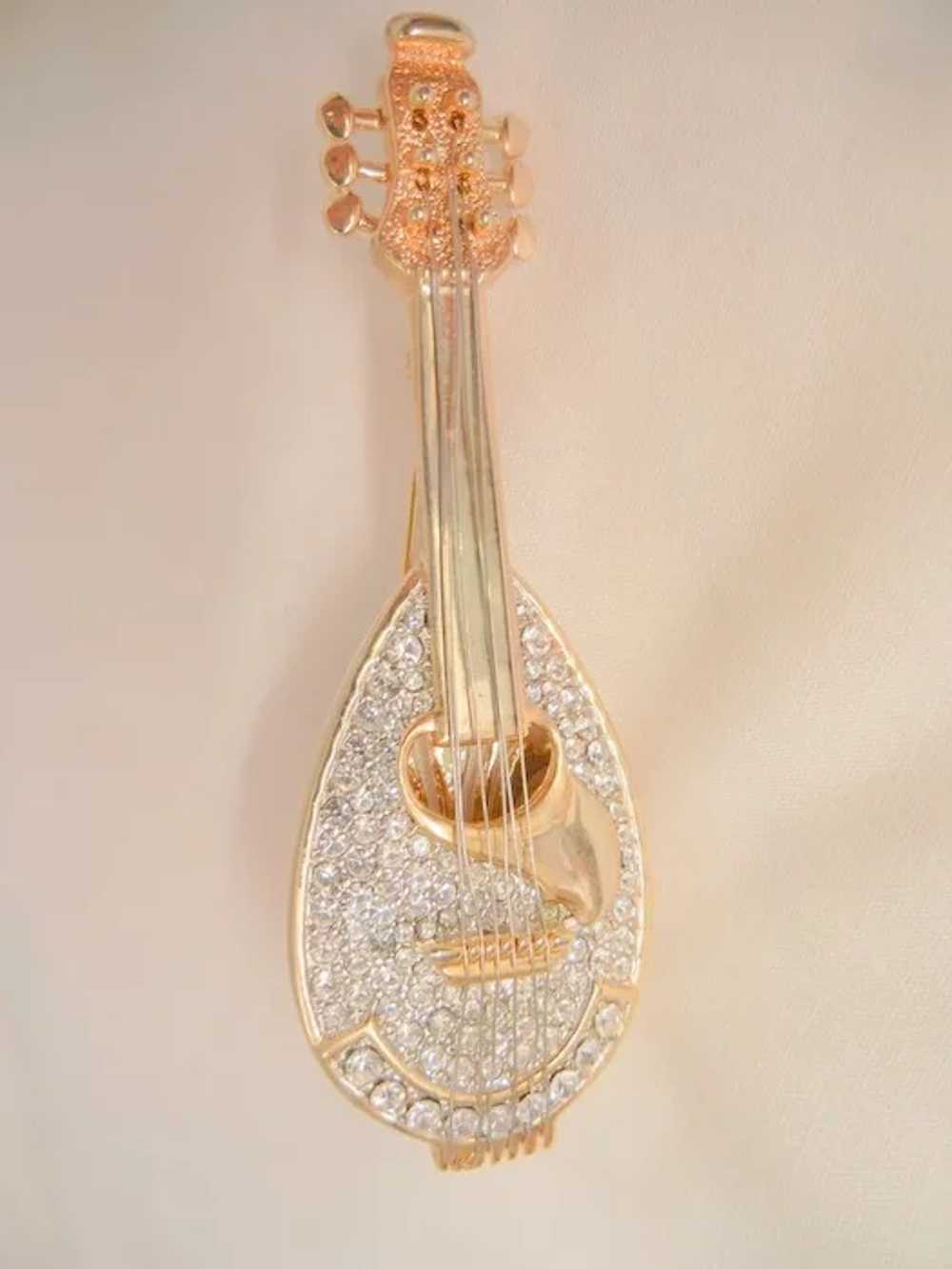 Gorgeous huge Pave rhinestone mandolin Brooch - image 7