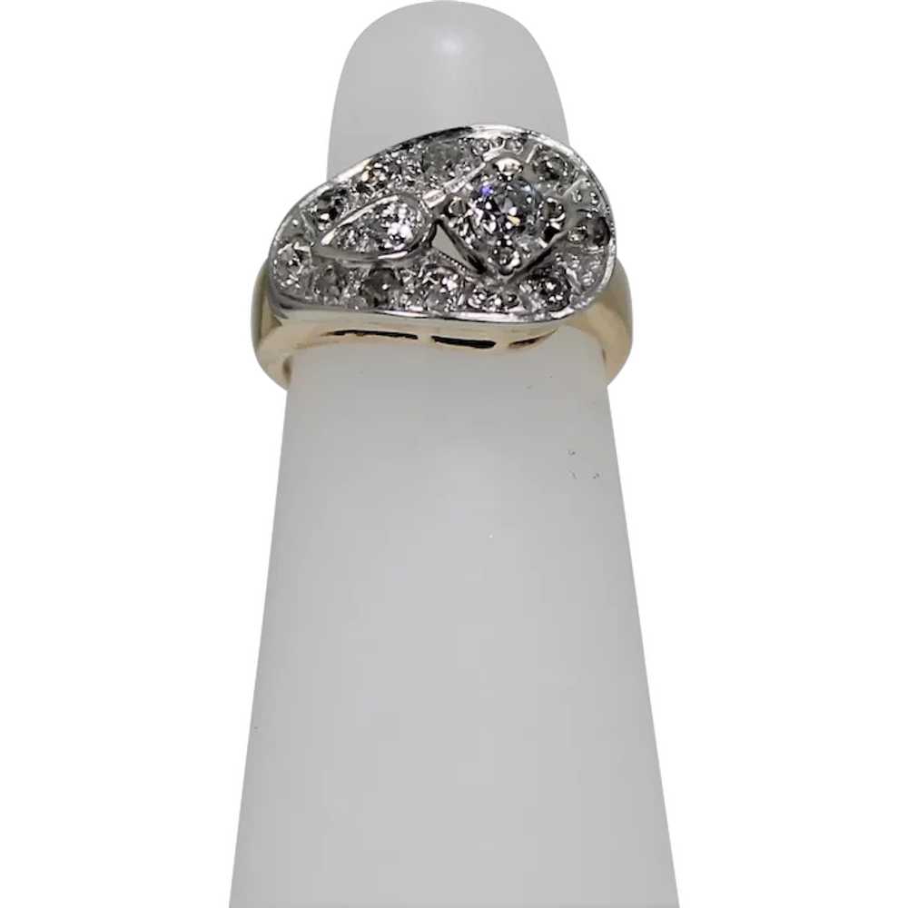 Buckle Diamond Pinky Ring, 14K YG,WG - image 1